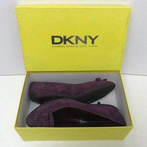LIKE NEW - DKNY sz 10 Purple Bow Suede Pumps Kitten Heels NIB Y2K